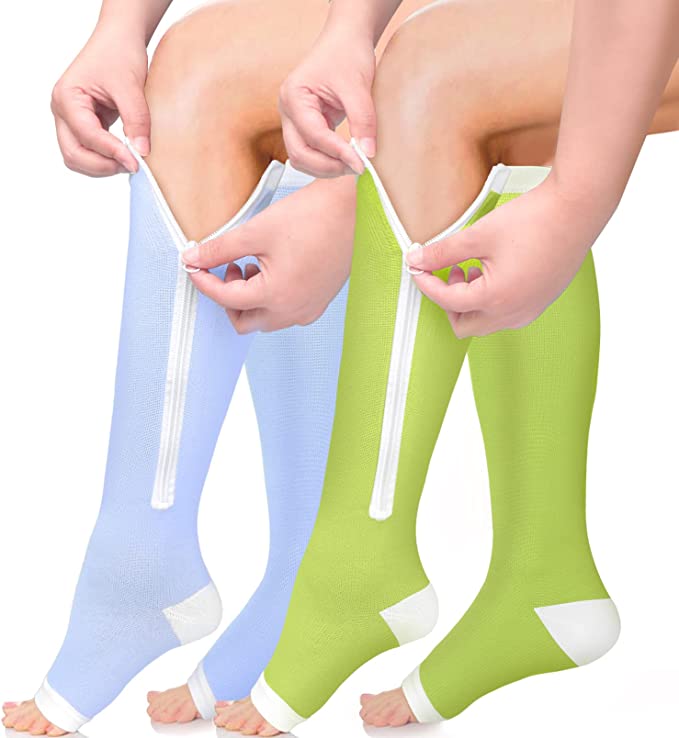 Colorful Open-Toed Leg Stocking with Zipper（2 Pairs 20-30mmHg） -Toeles –  ACTINPUT Compression Socks